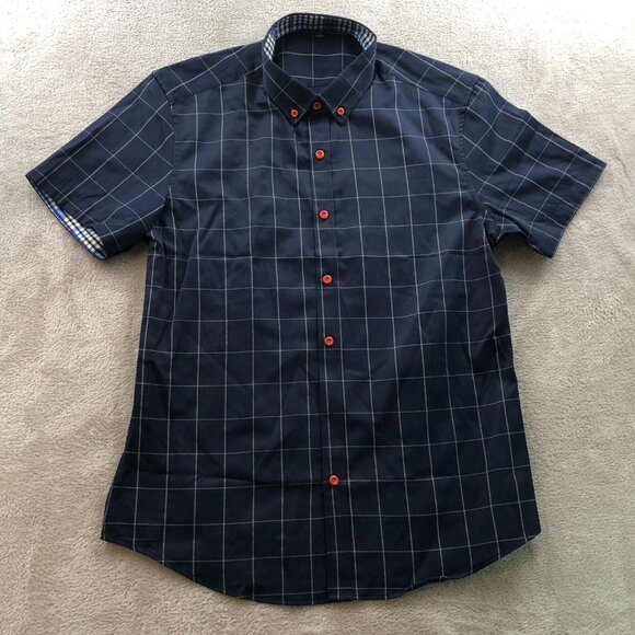 Mens Shirt Size 2XL Widowpane Short Sleeve Button Down Casual Navy Blue Travel - Picture 7 of 8